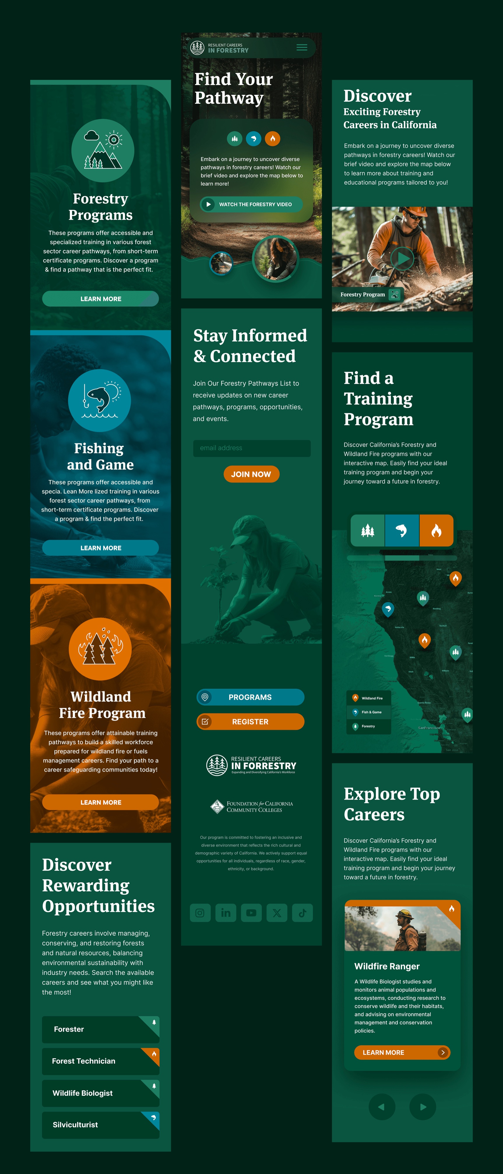 Forestry platform interior pages — mobile layouts