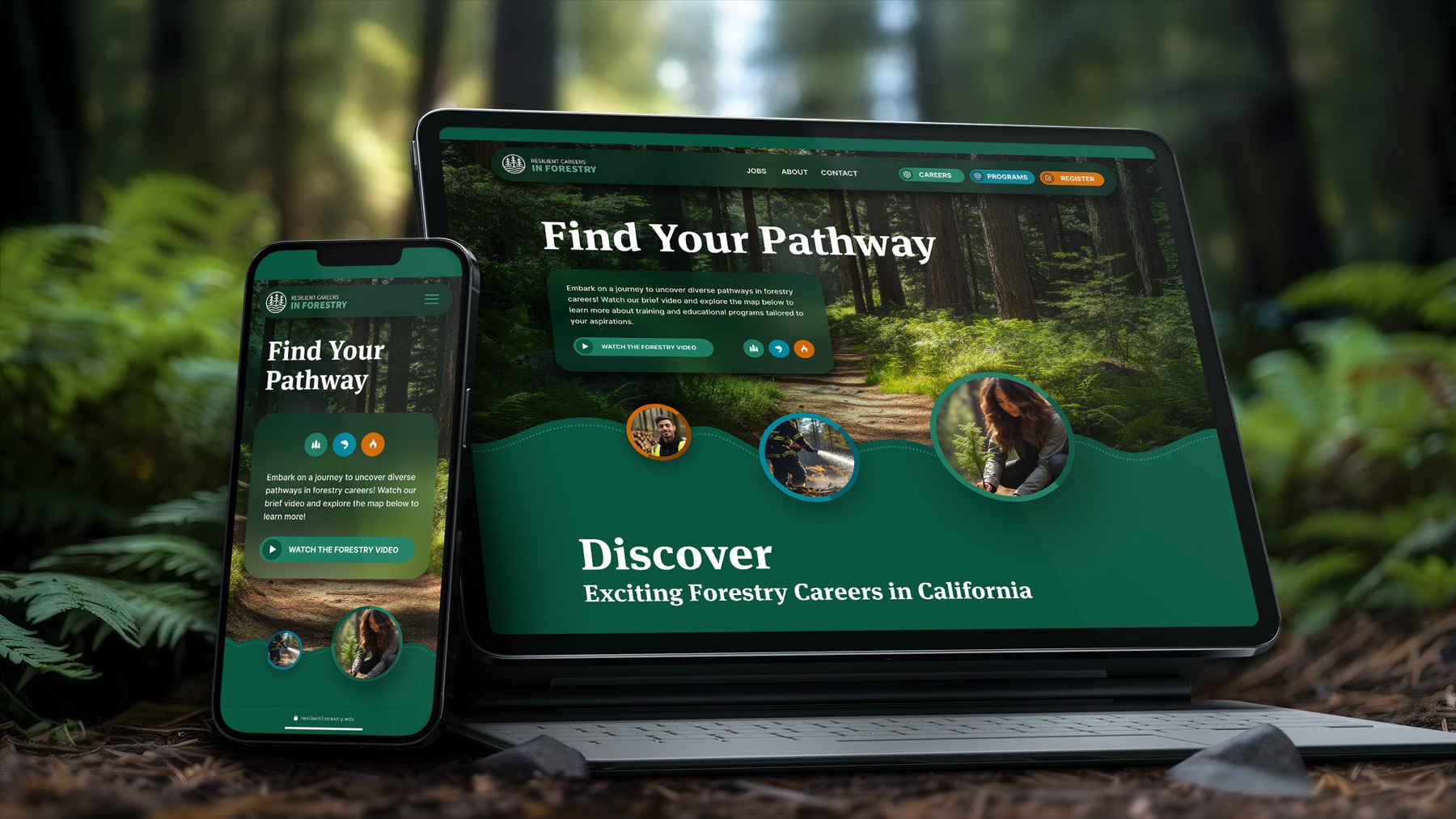 Resilient Careers in Forestry website on multiple devices